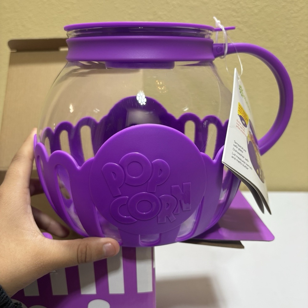 Purple Microwave Popcorn Popper Bowl 3 Qt With Lid Handle Original Box